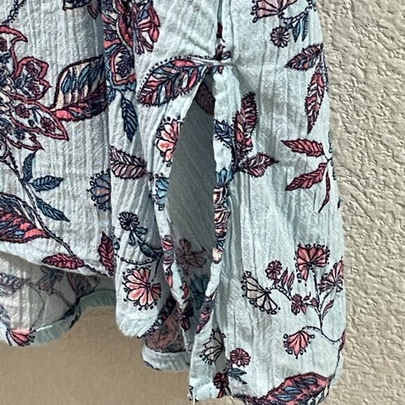 J. JILL Boho Floral Peasant Blouse 3/4 Sleeve Tassel Tie V-Neck, Aqua/Pink - XL - Picture 8 of 11